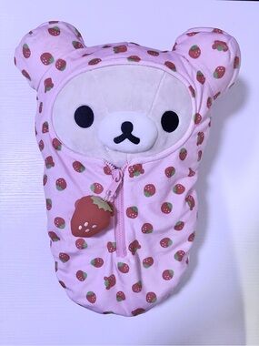 𖦹 Authentic Korilakkuma | San-X Korilakkuma Strawberry Sleeping Bag plush - Pink